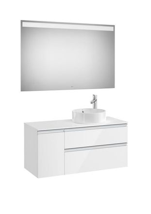 Roca Roca - Pack Mueble Base De 2 Cajones Para Lavabo De Sobre Encimera Derecha Y Espejo Led The Gap