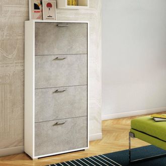 Dmora Zapatero Rosa, Mueble De Entrada Polivalente Con 4 Puertas Abatibles, Zapatero De Doble Profundidad, 100% Made In Italy, Cm 67x28h147, Blanco Y Cement