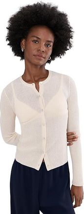 Vince Ribbed Cardigan Womens Sweater White Sand : SM, Cashmere/Silk
