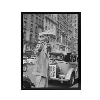 Artery8 Social Justice Newsboy Dorothea Lange Framed Canvas Wall Art Print in Grey | Size: W24 x H32