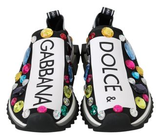 Dolce & Gabbana Womens Black Multicolor Crystal Sneakers Shoes Cotton