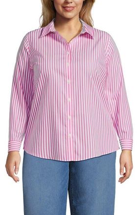 Lands End No Iron Supima Cotton Long Sleeve Shirt in White/apple Blossom Stripe at Nordstrom, Size 16W