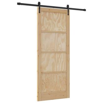 Berkfield Home Sliding Door with Hardware Set 86x211 cm Solid Wood Pine in Beige