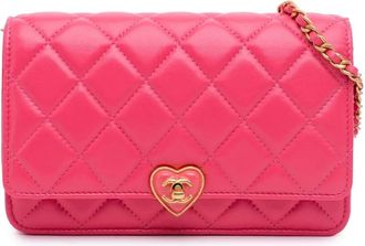 Chanel 2021-2025 Coco Love Wallet on Chain gewatteerde lamsleren en acryl crossbodytas - Roze
