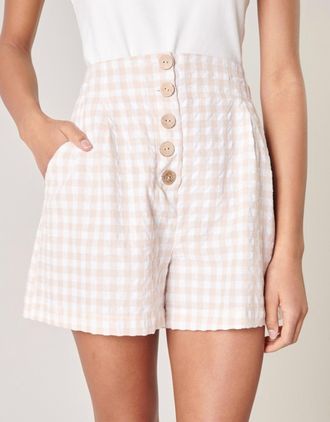Sugarlips Womens Piedra Gingham High Waisted Shorts In Taupe Multi