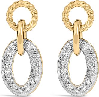 House of Brilliance Gold Vermeil 1/10 Cttw Diamond Oval Link Earrings