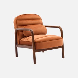 Sweeek Sill&oacute;n Escandinavo De Madera De Hevea Te&ntilde;ida De Nogal Y Tela De Terciopelo