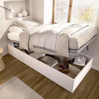Dmora Cama Individual Alamosa, Contenedor, Tama&ntilde;o Colch&oacute;n 90x190 Cm, Contenedor Con Forro De Tela, Blanco