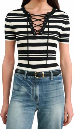 Nili Lotan Oaklynn Silk Knit Sweater In Black/ Ivory Stripe