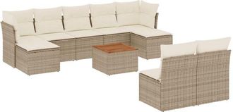 vidaXL Juego De Sof&aacute;s Jard&iacute;n Con Cojines Beige 10 Pzas Rat&aacute;n Sint&eacute;tico Vidaxl