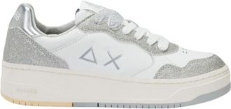 Sun 68 Witte leren sneakers met glitteraccenten - Dames - Sneakers - Wit - 38 EU - Schoenen