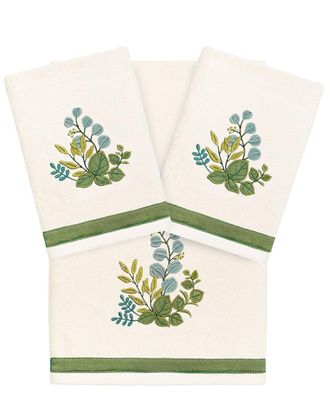 Linum Home Textiles 100% Turkish Cotton Botanica 3Pc Embellished Towel Set