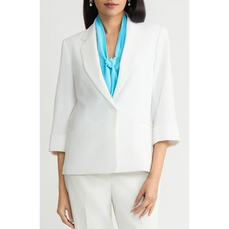 Kasper Cuff Sleeves Stretch Crepe One-Button Blazer in Lily White at Nordstrom, Size 18