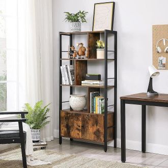 Vasagle Large Bookcase with Doors & Shelves for Office or Home in Brown