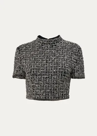 Carolina Herrera Embellished Cropped Mock-Neck Top