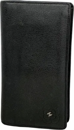 Chanel Black Leather Long Wallet (Bi-Fold) (Pre-Owned)