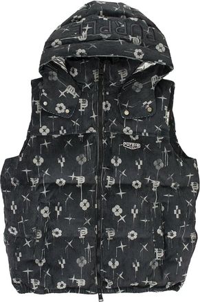Purple Gilet Black a coste con stampa e design imbottito - Nero