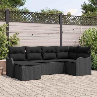 vidaXL Vidaxl - Conjunto De Sof&aacute; De Jard&iacute;n Con Coj&iacute;n 6 Pcs Negro Polirat&aacute;n
