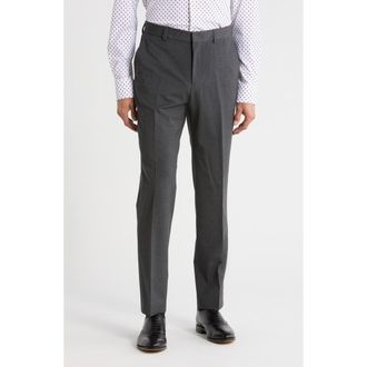 BOSS Virgin Wool Blend Flat Front Dress Pants in Dark Grey at Nordstrom Rack, Size 40