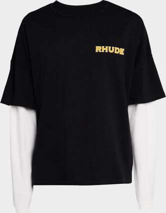 Rhude Mens Steel Double-Layer Long Sleeve T-Shirt