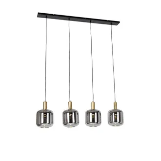 QAZQA Qazqa Dise&ntilde;o L&aacute;mpara Colgante Negra Con Dorado Y Cristal Ahumado Incl. 4 Pucc - Zuzanna Vidrio /acero Alargada Adecuado Para Led Max. 4 X 3.5 Watt