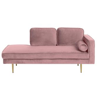 Beliani Beliani - Chaise Longue Tapizado En Terciopelo Rosa Versi&oacute;n Derecha Patas De Metal Dise&ntilde;o Moderno Miramas