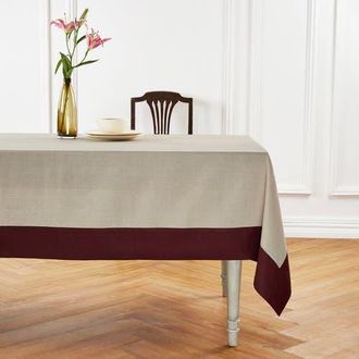 Solino Home Linen Tablecloth for Dining Table, Holiday and Everyday Dining Table Decor - Contempo in Burgundy And Natural at Nordstrom, Size Medium