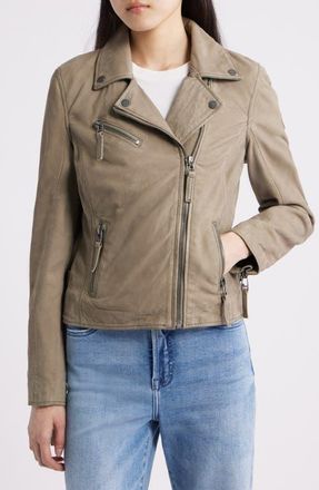Mauritius Misty Star Back Detail Leather Moto Jacket in Sage at Nordstrom, Size 11