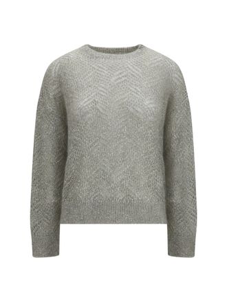 Brunello Cucinelli Openwork Sequin-Embellished Linen Sweater - Gray