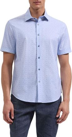 Bugatchi Miles OoohCotton Palm Tree Print Short Sleeve Button-Up Shirt in Lavender at Nordstrom, Size X-Large