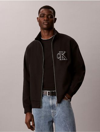 Calvin Klein Jeans Calvin Klein Mens Double Knit Monogram Zip Jacket - Black - 2XL