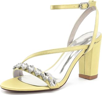 Generic Wedding Bridal Shoes Womens Heels Sandals Open Toe Fashion Chunky Heels Sandals Party Wedding Dress Shoe 8.5Cm,Yellow,10 UK