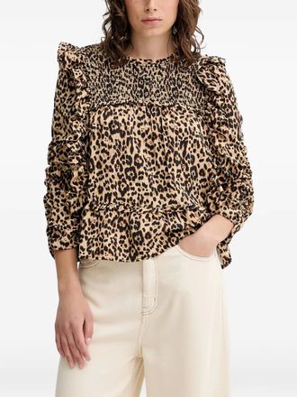 Munthe Crisp ruffled animal-print blouse - women - EcoVero Viscose (LENZING)/Polyamide - 34 - Neutrals