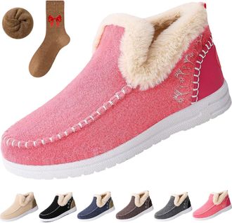Generic Cozy Orthopedic Fleece Slip-On Boots,Womens Warm Plush Lined Non-Slip Flat Shoes,Comfort Warm Ankle Boots Indoor Outdoor (Pink, Adult, Adult, Women, 7