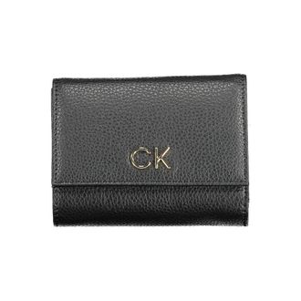 Calvin Klein Womens Trifold Wallet Leather Ck Logo - Black - One Size