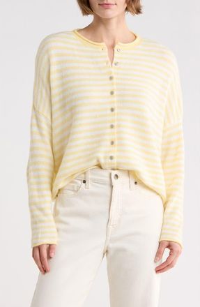 CeCe by Cynthia Steffe Stripe Cardigan in Lemon Cream/New Ivory at Nordstrom Rack, Size X-Large