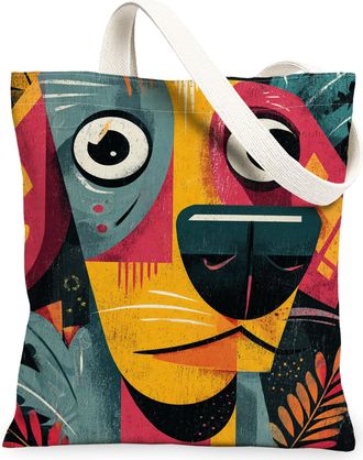 Generic Artistic Dog Canvas Tote Bags, Colorful Animal Pattern Reusable Grocery Bags, Lightweight Washable Shoulder Strap Canvas Fo, Multicolor, 13x15 Inch