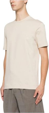 Emporio Armani Slim-Fit Heavy Jersey T-Shirt Met Domed Eagle - Heren - T-shirts - Beige - L - Katoen - Tops