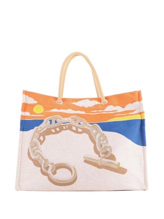 Herm&egrave;s Borsa tote Escale A La Plage in tela con stampa - Multicolore