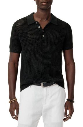 John Varvatos Tapia Openwork Merino & Linen Polo Sweater in Black at Nordstrom, Size Medium