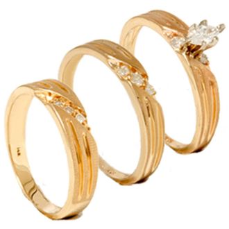Pompeii3 1/4ct Diamond Matching Trio Wedding Ring Set 14K Gold Size Selectable