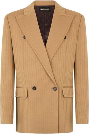 Roberto Cavalli Gestreept Double-Breasted Jasje - Heren - Blazers - Bruin - L - Wol - Jassen