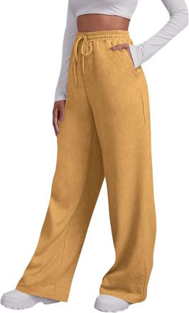 Generic Womens Jogger Pants Solid Color Long Trousers Loose Fit with Elastic Waist and Drawstring Casual Training Bottoms with Side Pockets Straight Leg Style