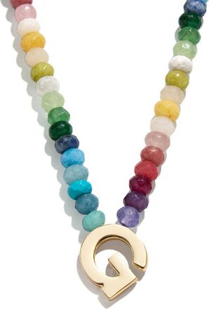 BaubleBar Rainbow Beaded Initial Pendant Necklace in Rainbow Multi - G at Nordstrom