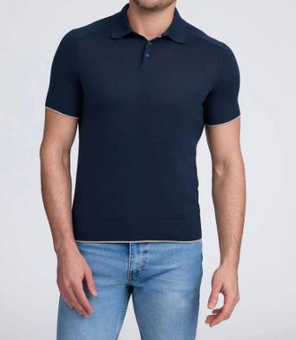 Raffi Florian Cotton-Modal Blend Polo Sweater In Navy