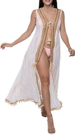 Ranee&rsquo;s Tassel Trim Sleeveless Cover-Up Duster in Ivory at Nordstrom Rack