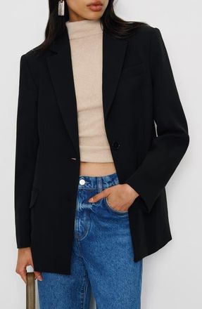 Reformation James Relaxed One-Button Crepe Blazer in Black at Nordstrom, Size X-Small