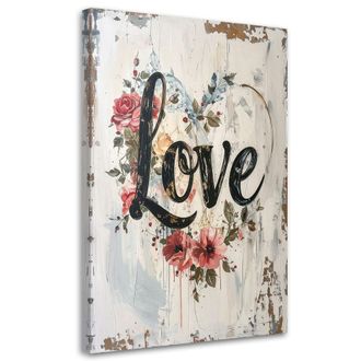Feeby Cuadro En Lienzo, Shabby Chic Rosa Inscripci&oacute;n De Amor, 80x120