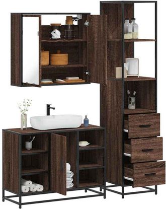 vidaXL Vidaxl - Set De Muebles Ba&ntilde;o 3 Pzas Madera Contrachapada Roble Marr&oacute;n