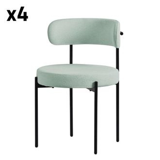 ML Design Set 4x sillas de comedor tejido teddy verde de terciopelo